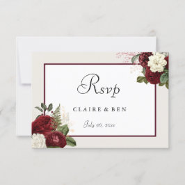 Cartão RSVP Casamento de Flores Vermelhas Românticas Elegantes