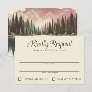 Cartão RSVP Casamento de Floresta de Aquarela