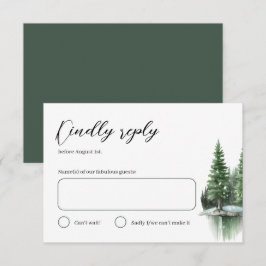 Cartão RSVP Casamento de Floresta de Aquarela Verde Hunter