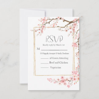 Cartão RSVP Casamento de Floresta de Cereja Elegante