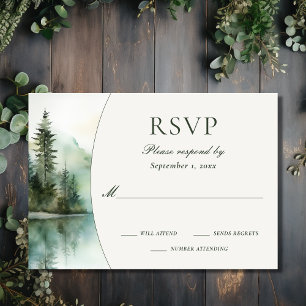 Cartão RSVP Casamento de Floresta do Lago Rustic de Watercolor