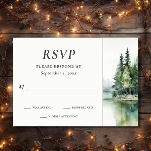 Cartão RSVP Casamento de Floresta do Lago Rustic de Watercolor
