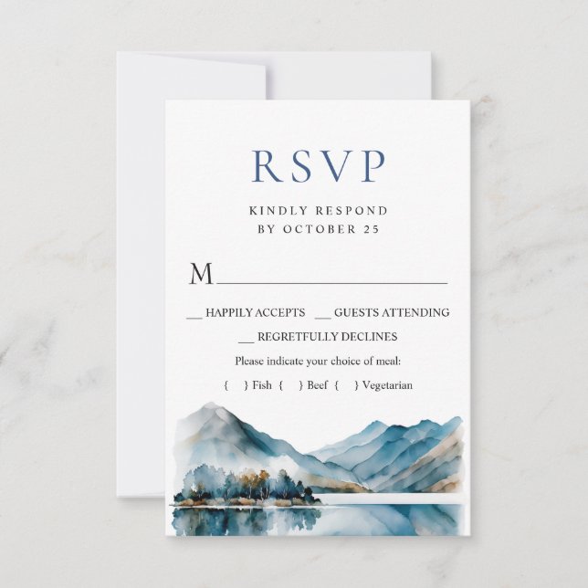 Cartão RSVP Casamento de Floresta nas Montanhas Elegante de Aq (Frente)