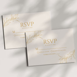Cartão RSVP Casamento de Folha de Leaf Dourada de Beige minima