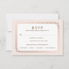 Cartão RSVP Casamento de Folha de Rosa Gold com Deco de Arte M
