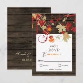 Cartão RSVP Casamento de Folha Rústica de Madeira