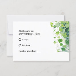 Cartão RSVP Casamento de Folha Verde Elegante