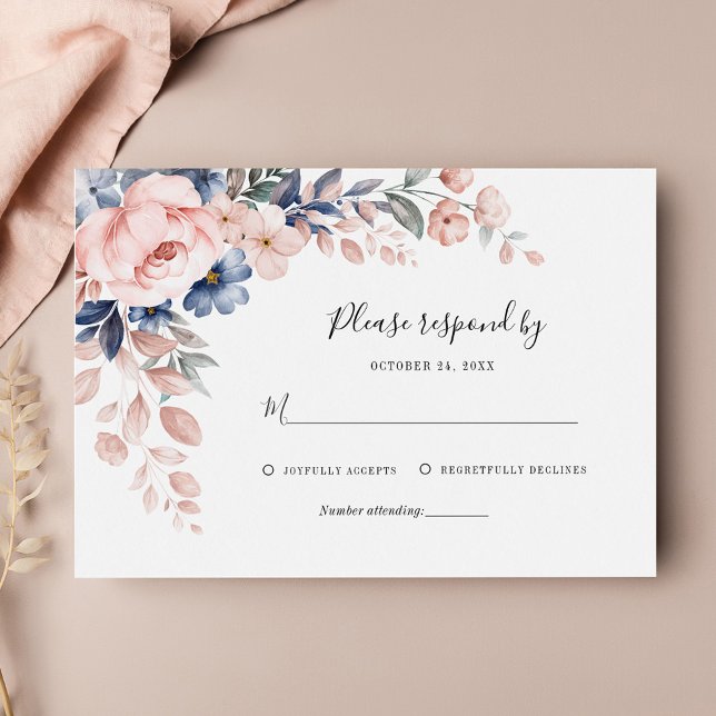 Cartão RSVP Casamento de Folhagem Botânica Rosa-Floral (Floral Pink Watercolor Wedding RSVP Enclosure Card)