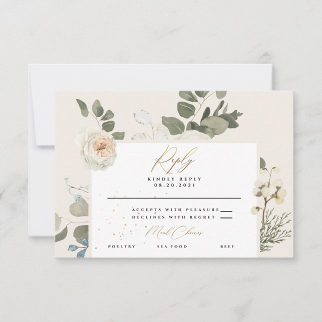 Cartão RSVP Casamento de Folhagem Botânica Soft Floral (Frente)