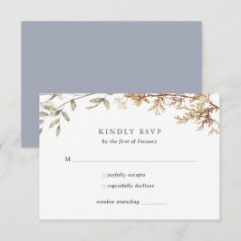 Cartão RSVP Casamento de Folhagem de Flor Selvagem de Dusty Bl