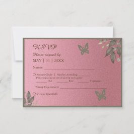 Cartão RSVP Casamento de Folhagem de Glitter Rosa Chic