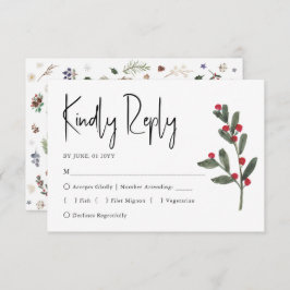 Cartão RSVP Casamento de Folhagem de Natal com Aquarela de inv