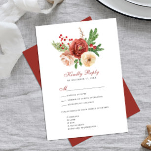 Cartão RSVP Casamento de Folhagem de Pinheiros Flores Rosa-Ros