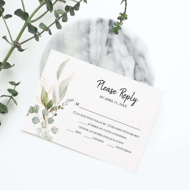 Cartão RSVP Casamento de Folhagem Eucalyptus Elegante (RSVP in style with our elegant Eucalyptus RSVP card, perfect for your wedding celebration.)