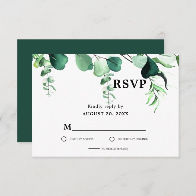 Cartão RSVP Casamento de Folhagem Eucalyptus Verde Elegante (Frente/Verso)