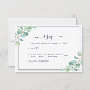 Cartão RSVP Casamento de Folhagem Verde Chic Script
