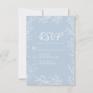 Cartão RSVP Casamento de Folhas Botânicas Azul Branco Empoeira