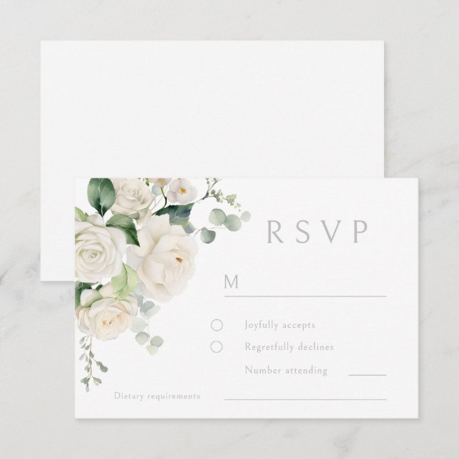 Cartão RSVP Casamento de Folhas Brancas e Folhas de Sage (Frente/Verso)
