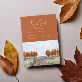 Cartão RSVP Casamento de Folhas de Árvores do Outono das Monta