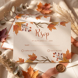 Cartão RSVP Casamento de Folhas de Bordo de Outono Elegante