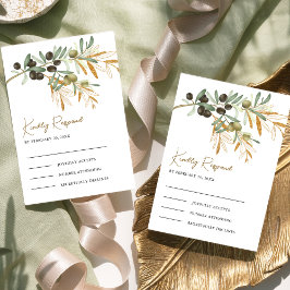 Cartão RSVP Casamento de Folhas de Ouro Oliva Rústico