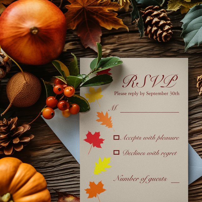 Cartão RSVP Casamento de Folhas de Outono (Criador carregado)