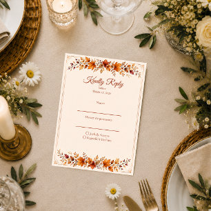Cartão RSVP Casamento de Folhas de Outono Rústico