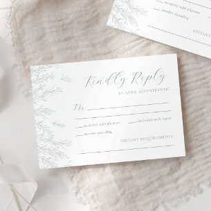 Cartão RSVP Casamento de Folhas Mínimas da Cinza Moderna