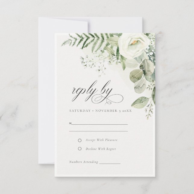 Cartão RSVP Casamento de Foliage Fern Eucalyptus Greenery (Frente)