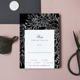 Cartão RSVP Casamento de Fora Branca de Flor Negra Editável