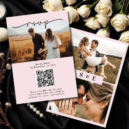 Cartão RSVP Casamento de Foto com Código QR de Script Minimali