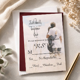 Cartão RSVP Casamento de Foto de Casal Moderno Dois se Tornam 