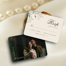 Cartão RSVP Casamento de Foto Floral de Watercolor Elegante
