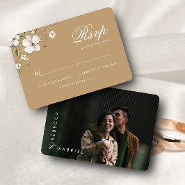 Cartão RSVP Casamento de Foto Floral de Watercolor Elegante