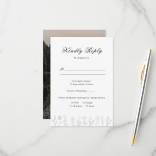Cartão RSVP Casamento de Fotografias com Flor Desenhado Simple