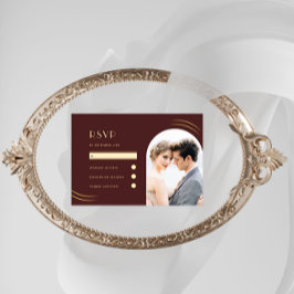 Cartão RSVP Casamento de Fotografias Dark Burgundy ouro Wisps