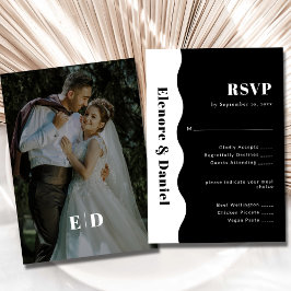 Cartão RSVP Casamento de Fotografias de Ondas do Lado Negro e