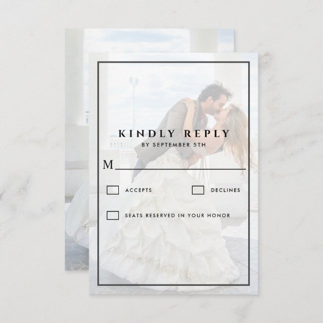 Cartão RSVP Casamento de Fotografias de Sobreposição de Caligr (Frente/Verso)