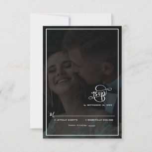 Cartão RSVP Casamento de Fotografias de Sobreposição Preta e B