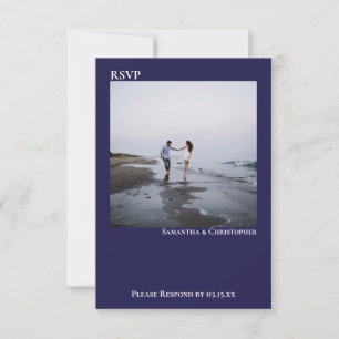 Cartão RSVP Casamento de Fotografias Simples Moderno e marinho