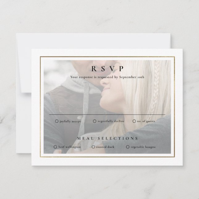 Cartão RSVP Casamento de Fotos Dourado Elegante Clássico (Frente)