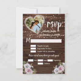 Cartão RSVP Casamento de Fotos Floral das Luzes de String Rust