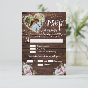 Cartão RSVP Casamento de Fotos Floral das Luzes de String Rust