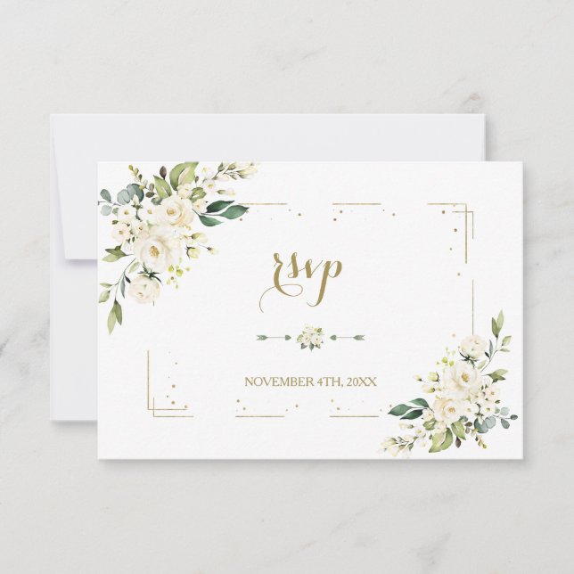Cartão RSVP Casamento de Frame Confetti Dourado das Flores Bra (Frente)