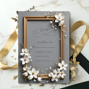 Cartão RSVP Casamento de Frame de Ouro Floral Chic Vintage