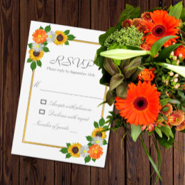Cartão RSVP Casamento de Frame Dourado Floral