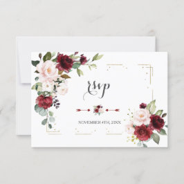 Cartão RSVP Casamento de Frame Dourado Floral de Lâmpada Burgu