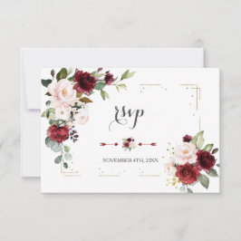 Cartão RSVP Casamento de Frame Dourado Floral de Lâmpada Burgu