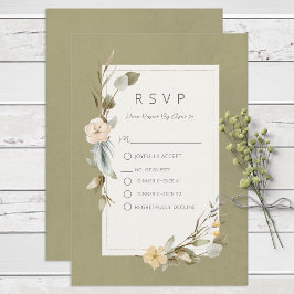 Cartão RSVP Casamento de Frame Floral de Boho Seco