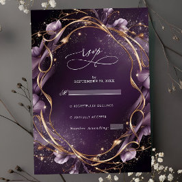Cartão RSVP Casamento de Frame Floral do Ouro Roxo Elegante